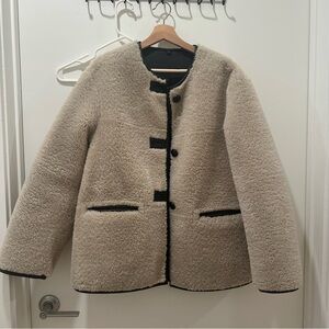 Mango Women's Cream faux fur Shearling Jacket